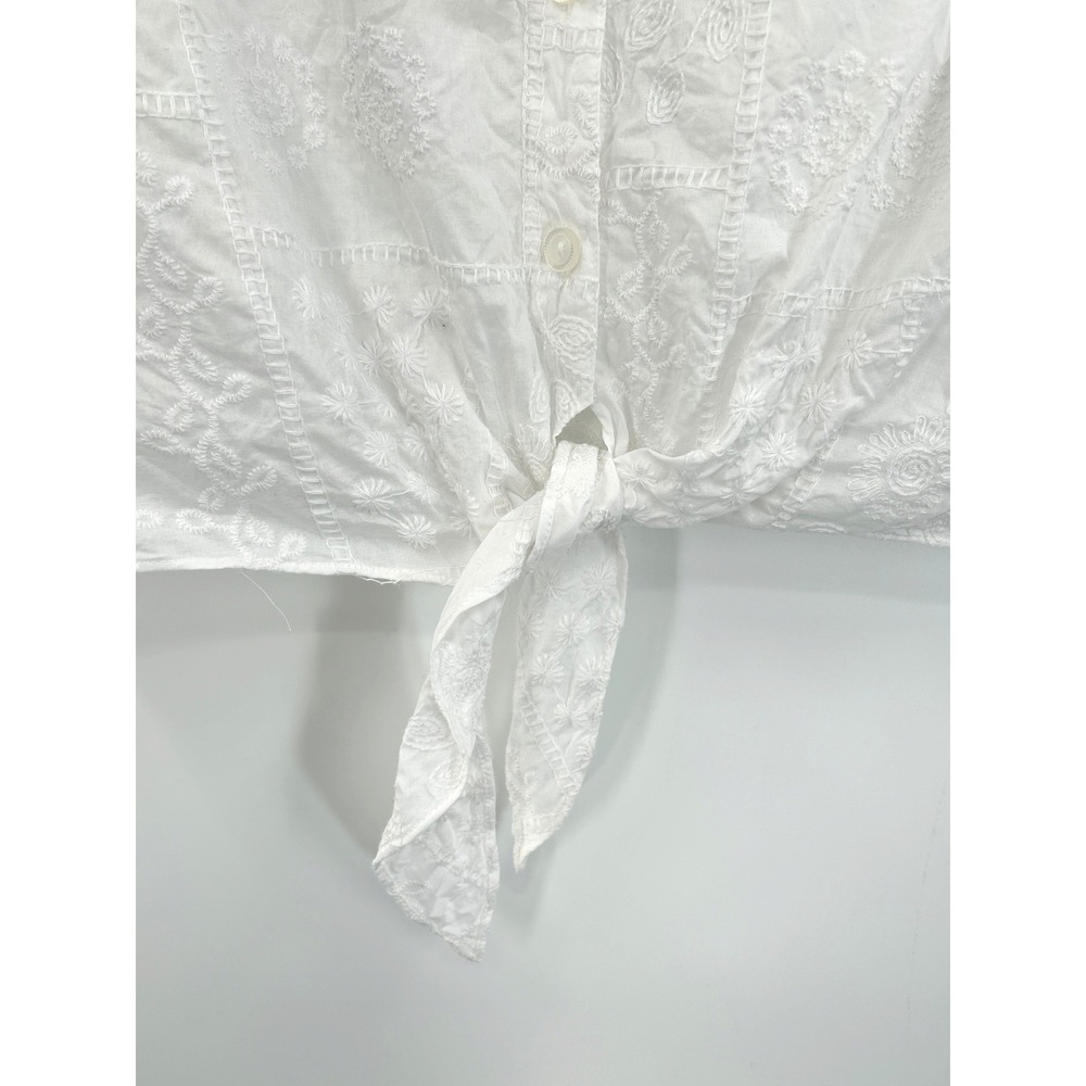 Alfred Dunner White Eyelet Tie Front Blouse Petite 16 Cotton Top Embroidery - Picture 4 of 8